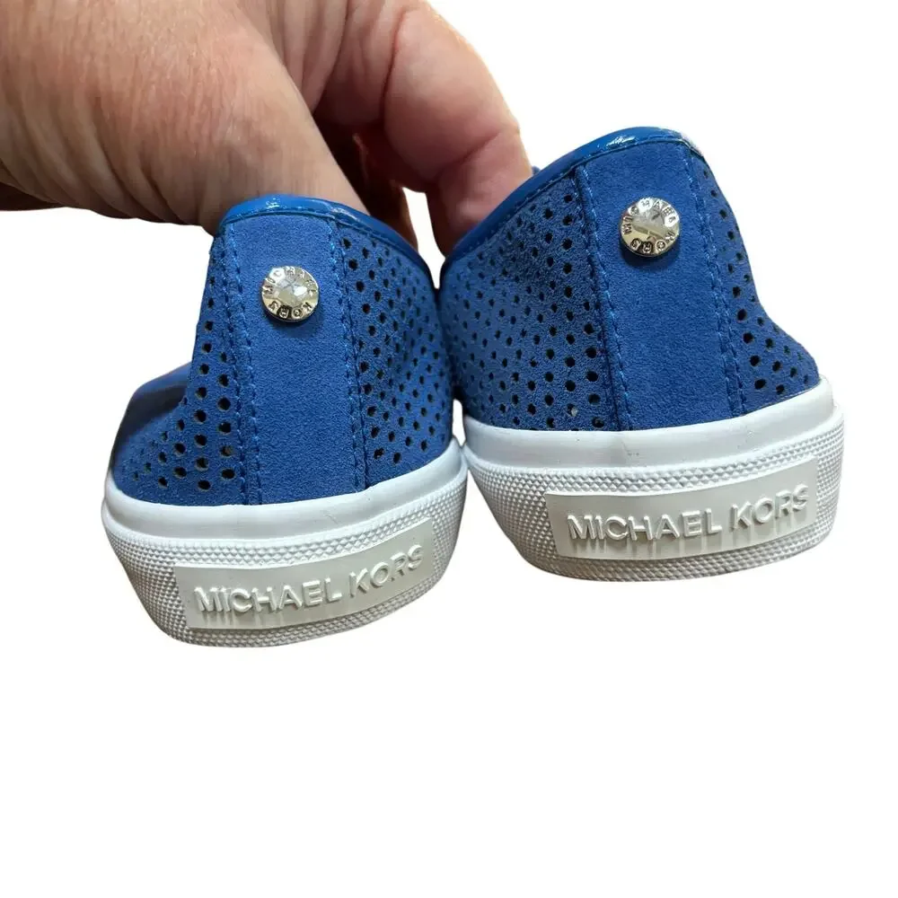 Michael Kors ladies US 7M slip on sneakers royal blue laser cut suede leather
